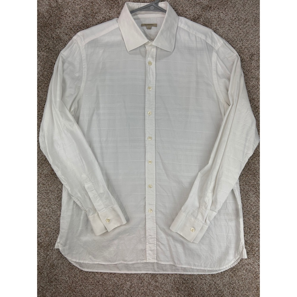 Burberry London Mens XL White Tonal Stripe Long Sleeve Button Down Shirt